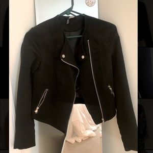 Black faux suede motto jacket